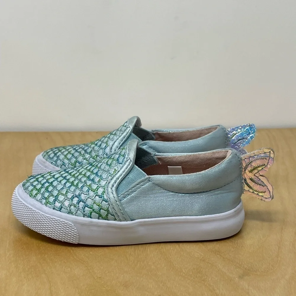 Cat & Jack Jozelle Twin Gore Shimmery Blue/Green Mermaid Slip On Sneakers Size 6